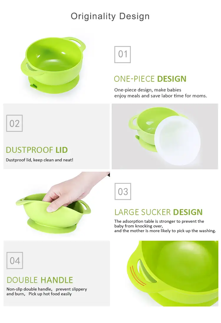 NON-SLIP BABY DOUBLE HANDLE FEEDING BOWL WITH LID - image 1