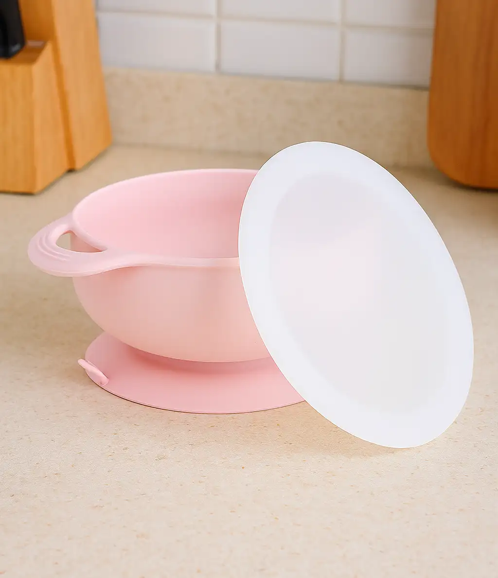 NON-SLIP BABY DOUBLE HANDLE FEEDING BOWL WITH LID - image 2